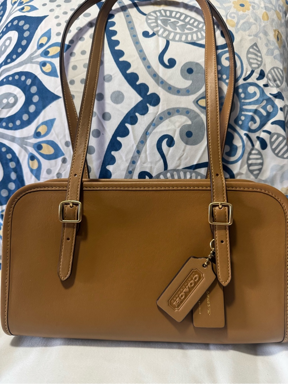 Coach Caramel Brown Leather Shoulder Bag with Gold Hardware
